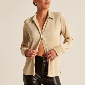 Abercrombie & Fitch Long-Sleeve Textured Satin Button-Up Shirt